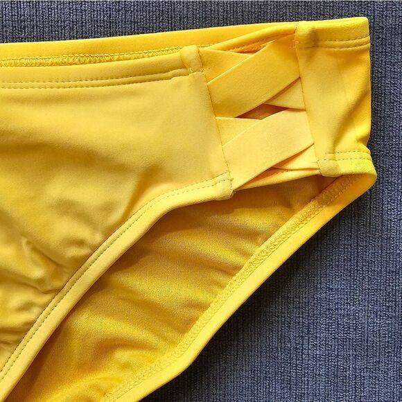 2025 Bleu Rod Beattie Yellow basket weave Bandeau Bikini hipster bottom size 12 - Picture 4 of 11